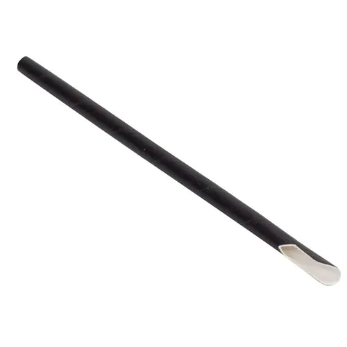 [EC-DS0490] Straw Paper Spoon Plain Black 207mm
